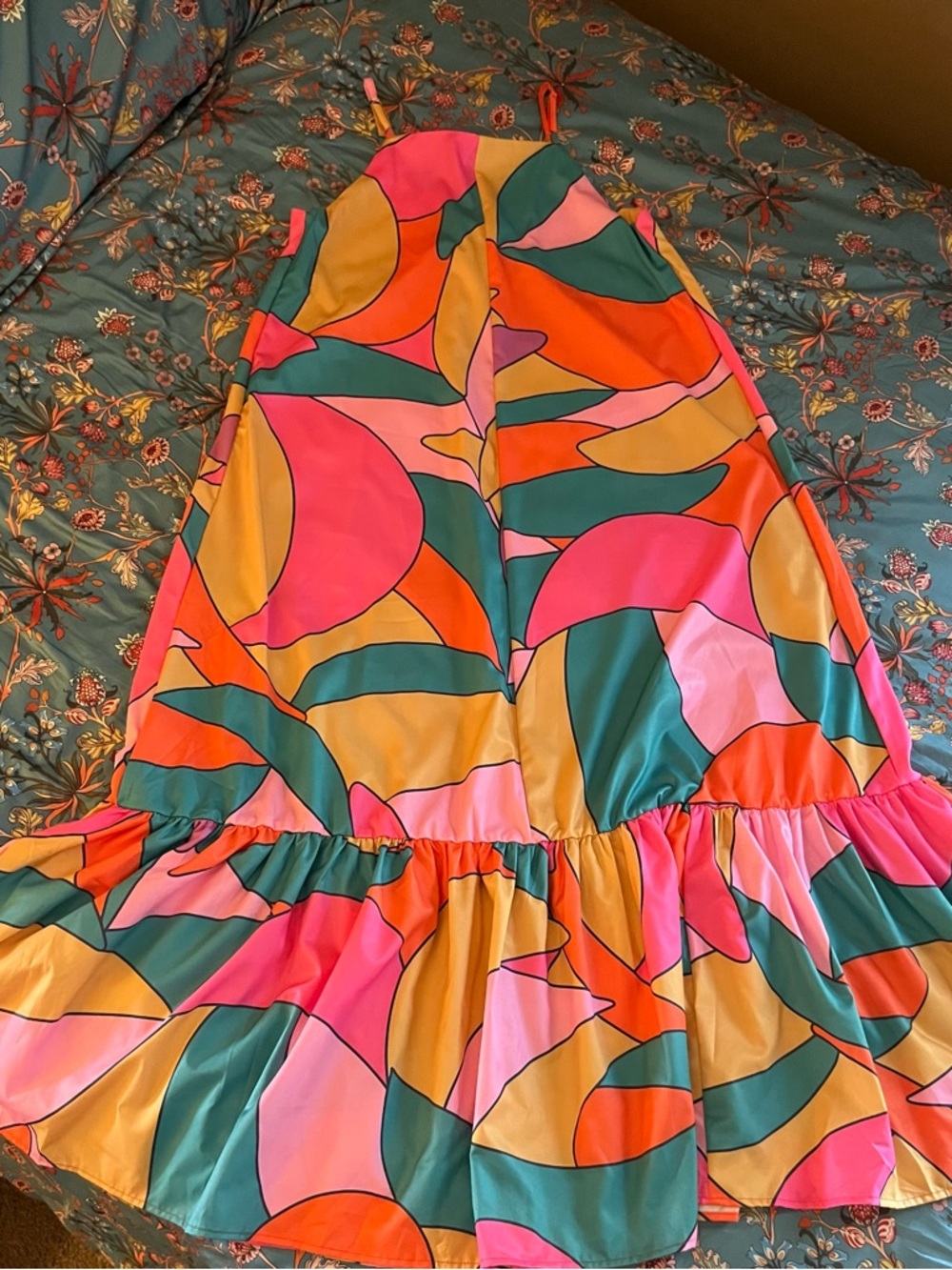 Colorblock Abstract Ruffle-Hem Maxi Dress